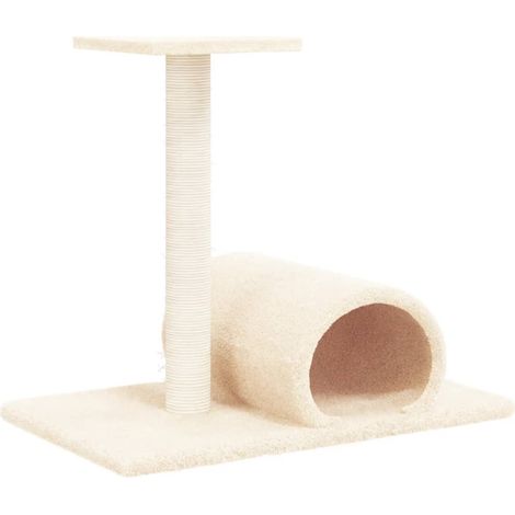 Arbre à chat meuble tour grimper jouet grattage grattoir escalade plateforme avec tunnel 60 x 34,5 x 50 cm crème (1/5)