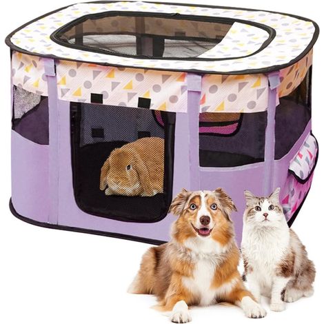 Parc pour chiot pliable pour chiens, chiots, tissu Oxford, tente rectangulaire pour chiens, lapins, cochons d'Inde, chats, pour l'intérieur ou l'extérieur, 70 x 55 x 40 cm, lilas (1/5)
