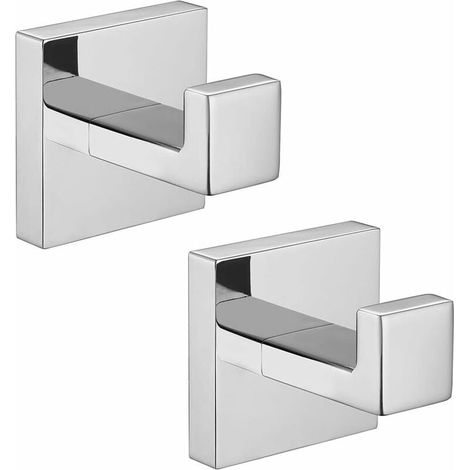 Houhence – Lot de 2 patères de salle de bain en inox – Crochets carrés pour serviettes et manteaux – Finition chrome poli miroir – Hauteur 13mm