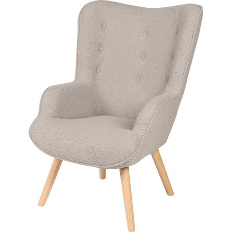 Fauteuil 72x65x99 cm en tissu bouclé gris clair - USHUA (1/2)