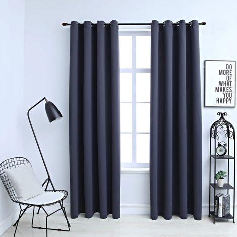 Lot de 2 Rideaux occultants，Décoration Chambre Fenêtre，Rideau Thermique Isolant avec anneaux Métal Anthracite 140x175cm GDSVW86952 (1/4)
