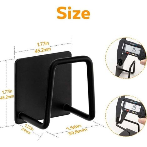Support pour éponge Crochet pour éponge à Vaisselle en Acier Inoxydable 304, adhésif - Accessoires pour évier - Crochet adhésif, Rangement de la Cuisine et la Salle de Bain (2PACK, Noir) (1/3)
