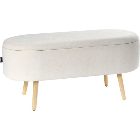 Banco con almacenaje tapizado en tela de chenilla patas de madera de pino dormitorio sala de estar accesorio blanco crema Oklahoma (1/5)