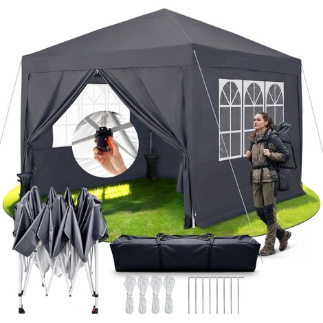 3x3 Tonnelle Pliante, Étanche Barnum, Tente Pliante avec 4 Parois Latérales, Stable, Résistante à l’Hiver, Hauteur Réglable – pour Jardin, Camping (1/5)