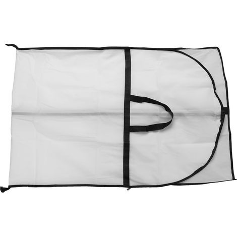 Housse à vêtements grande taille pliable blanche à bordure noire, anti-poussière, idéale pour robes de mariée, robes longues et costumes. (1/5)