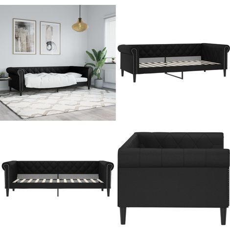 Lit de jour sans matelas noir 80x200 cm similicuir - Lit Deux Places - Canapé Convertible - Lit Invité - Meuble Multifonctionnel - Literie - Home & Living (1/5)