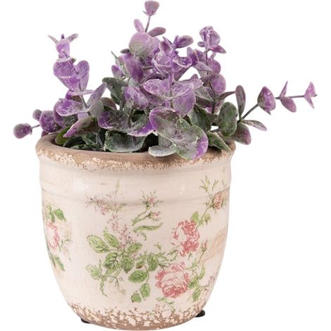 Pot de fleurs rond céramique beige rose 12x11cm (1/2)