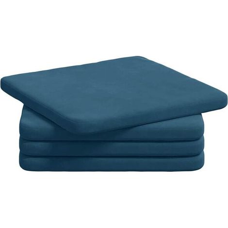 Coussins d'assise, lot de 4, bleus, 40 x 40 x 3 cm, velours (1/5)