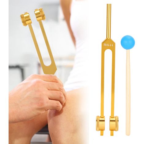 111-Hz-Stimmgabel aus Aluminiumlegierung für Meditation und Yoga, Klangtherapie-Zubehör mit goldenem Hammer (1/5)