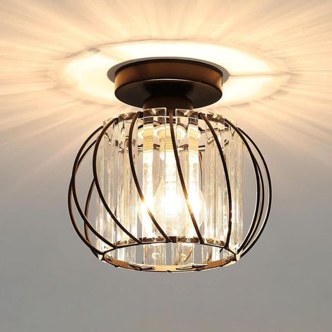 Plafonnier Moderne en Cristal LED Lustre Luminaires , Lampe de Plafond E27 pour Cuisine Couloir Salles à Manger Salons Bar (Noir) - 1 pack