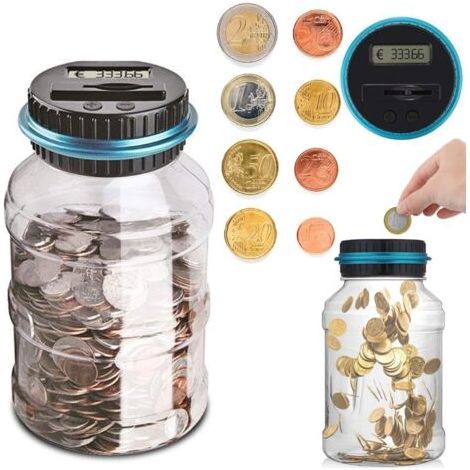 Sunsbell Tirelire Décoratives, Euro Argent Coin Boîte De Sauvegarde Jar Écran LCD Grande Capacité Comptage Box Tirelire Pot Conteneur Enfants Cadeau (1.5L) (1/5)