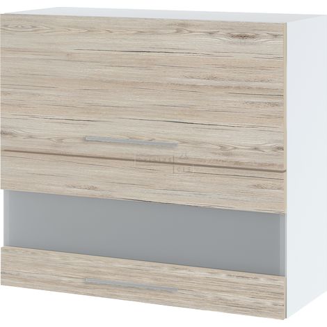 Meuble haut de cuisine Bellissi Noyer Blanchi 2 portes relevables avec vitre opaque L 90 cm