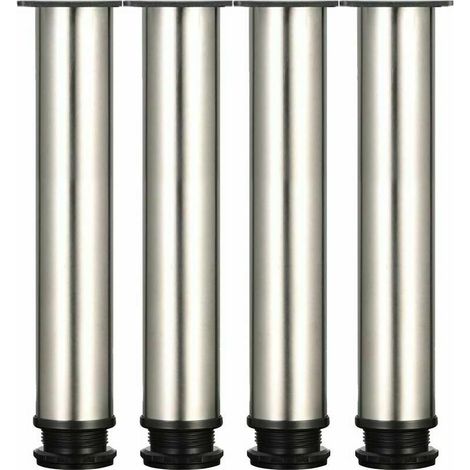 4 verstellbare Beine, 300 mm Höhe, verdickte Schrankbeine, Tischbeine, Möbelbeine, gebürsteter Edelstahl, höhenverstellbar 0–15 mm, mit Edelstahlschrauben