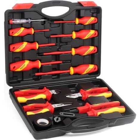 Jeu de VDE tournevis et pinces isolés,Kit électrique isolé 1000V avec testeur tension, Électricien Magnétique Phillips Fente Tournevis - (1/5)