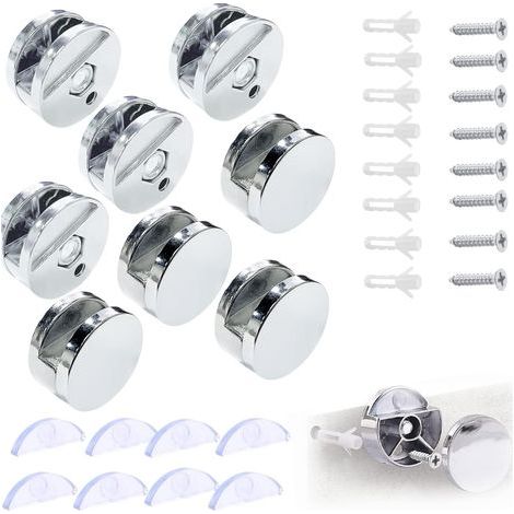 Wandmontage-Spiegelhalterung, runder Spiegel, Glasklemme, Spiegelhalter, Spiegelaufhänger, Spiegelmontagehalterungen, für 3–5 mm Spiegel mit Glasabstandshalter, 8 Stück