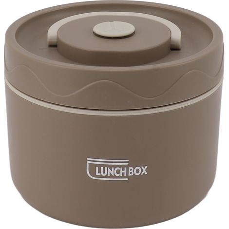 Boîte à lunch Bento isotherme en acier inoxydable 550 ml, empilable, à 2 étages, ronde, étanche, compatible micro-ondes, couleur café foncé (1/5)