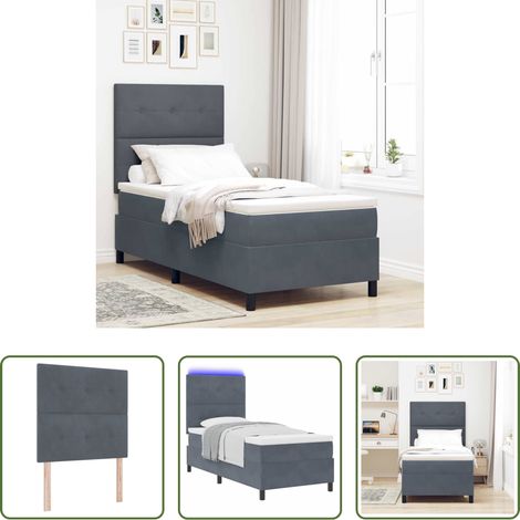 LED-Beleuchtung - LED Boxspringbett mit Matratze Dunkelgrau 90 x 190 cm Samt (1/5)