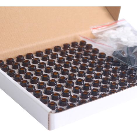 Bouteilles en verre ambré de 1ml, 100 pièces, pour huiles essentielles, échantillon, bouteille vide rechargeable avec bouchons noirs, parfum d'huile (1/5)