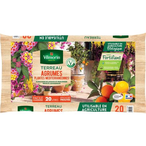 Vilmorin – Terreau agrumes prêt à l'emploi 20 L – Aéré et riche pour floraison éclatante – Favorise la fructification des agrumes