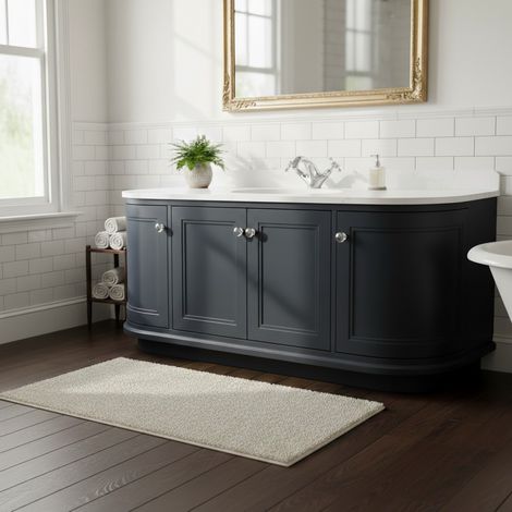 Voda Curved 1200mm Wall Hung Vanity Unit, Marble Worktop & Ceramic Basin - Dark Grey (1/3)