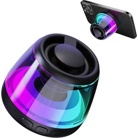 Magnetischer Bluetooth-Lautsprecher, drahtloser Lautsprecher mit RGB-Lichtshow, tragbarer Lautsprecher für Telefonhalter, passend für iPhone 16/15/14/13/12 Serie/Samsung/Google Telefonhalter (schwarz)