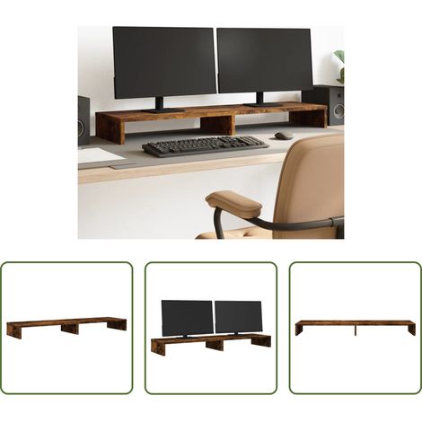 Support écran double - Support de moniteur chêne fumé 100x27x10 cm bois d'ingénierie (1/5)