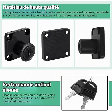 Office Drawer Locks, Cam Lock 22 mm (Black) Cam Lock with Different Keys, Furniture Lock for Furniture, Drawer, Door, Mailbox, Cabinet, Cupboard (1/2)