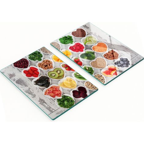 Planches de service en verre pour la cuisine, décorées de motifs d'aliments sains, 2 x 40 x 52 cm (1/5)