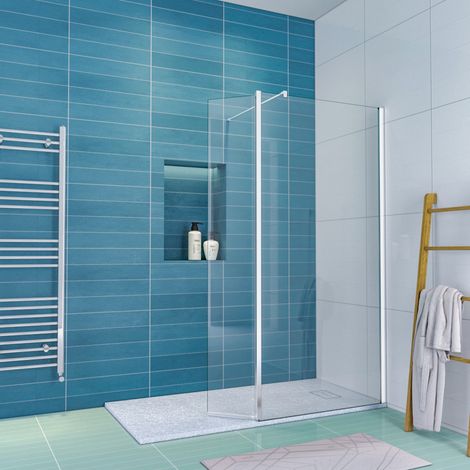 ELEGANT 900mm Walk in Shower Enclosure 8mm Tempered Glass Shower Screen 300mm Flipper Screen with 1400x700mm Tray and Waste Trap (1/5)