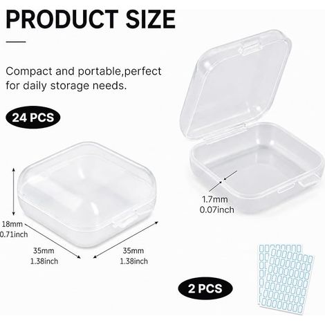 Petite Boite Rangement Plastique, Mini Boite Plastique Transparente avec Couvercle, Boite Rangement Perle pour Bijoux, Perles, Travaux Manuels, Petits Objets (3,5 x 3,5 x 1,8 cm) (1/4)