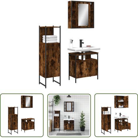The Living Store Ensemble d'armoires de salle de bain 3 pcs chêne fumé - Meuble Salle De Bain - Ensemble Salle De Bain - Armoire Salle De Bain - Rangement Salle De Bain - Miroir Salle De Bain (1/5)