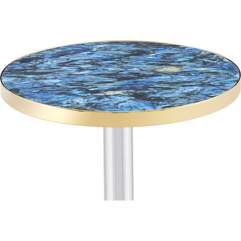 Moderner runder Beistelltisch MDF Blau-Marmor mit Goldkante und Metallfuß MODENUIT (1/5)
