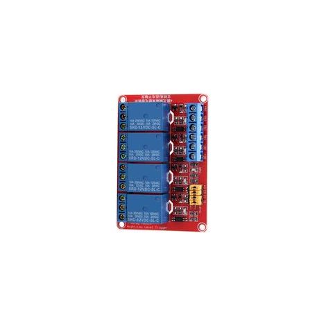 Módulo de relé optoacoplador de 4 canales, activación por nivel alto y bajo, 5V/12V/24V (12V)