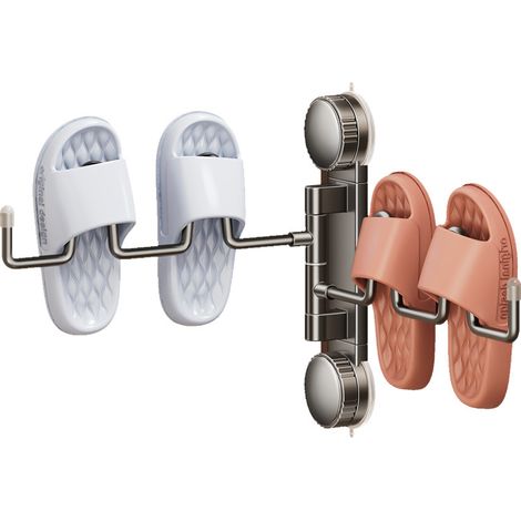Porte-chaussures pivotant pliable à ventouses gris canon, double barre sans perçage pour salle de bain (1/3)