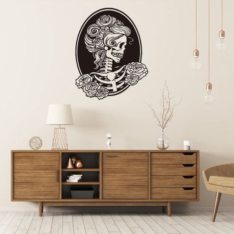 Skelett-Wandtattoo für Wohnzimmer, Schlafzimmer, als Wandhintergrund, schwarzer Vinylaufkleber, Halloween-Wanddeko, Wohnaccessoires (1/5)