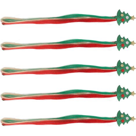 Lot de 5 extensions de cheveux de Noël à clips colorés et mignons, idéales pour les fêtes et le sapin de Noël. (1/5)