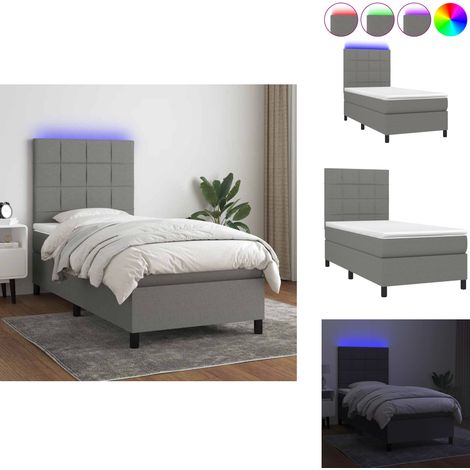 Sommier à lattes de lit avec matelas et LED Gris foncé 80x200cm - Sommier Tapissier - Lit Plateforme - Lit Avec Rangement - Lit Design - Lit Moderne (1/5)