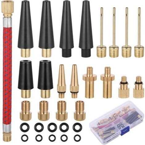 33 Pièces Embout Pompe à Vélo, Embout Gonflage Ballon, Aiguille Gonflage Ballon avec Boîte de Rangement, Adaptateur de Pompe à air pour Compresseur Pompe (1/4)