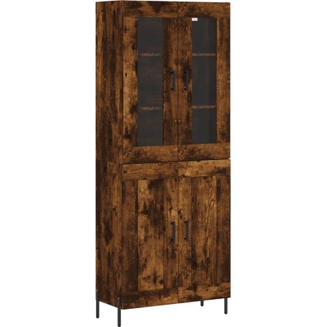 Buffet，Bahut，Meuble de Rangement haut Chêne fumé 69,5x34x180 cm Bois d'ingénierie CFW71523 (1/5)