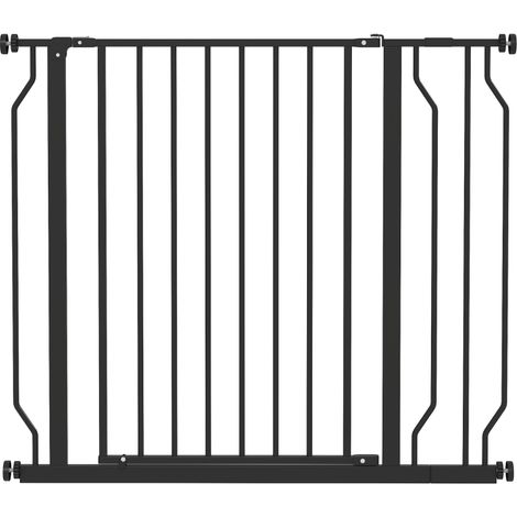 Barrière pour chiens, fixation à pince, longueur réglable, acier / ABS, 75-95 x 76cm, noir (1/5)
