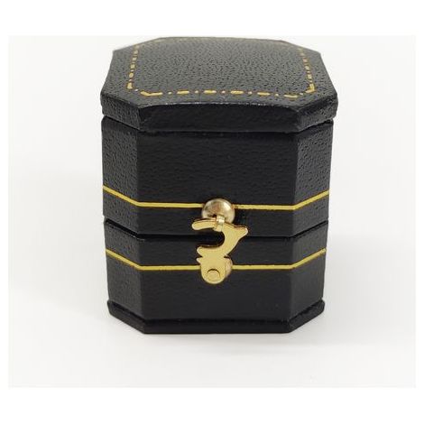 Caja para anillos de estilo vintage, caja para guardar joyas, caja de almacenamiento hecha de cuero sintético (negro) (1/5)