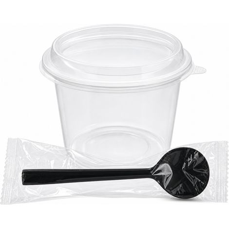 Bol jetable 550 ml, couvercle haut, cuillère et papier, 100 sets (1/5)