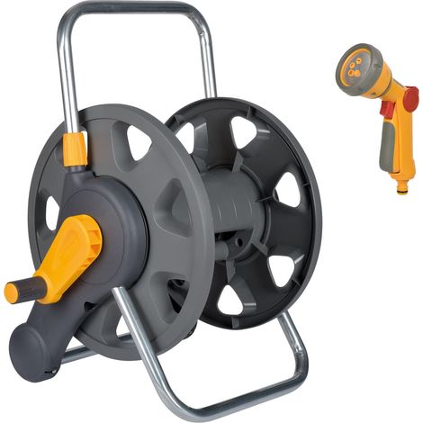 Hozelock 2475 Hose Reel Floor Standing 60m Wall Mounted & 2679 Multi Spray Gun (1/4)