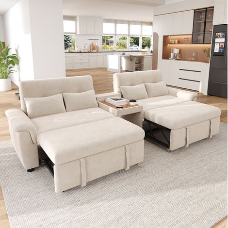 Canapé-lit convertible 284x138x89 cm, double couchage, dossier 3 positions, coin animaux, chenille - beige (1/5)