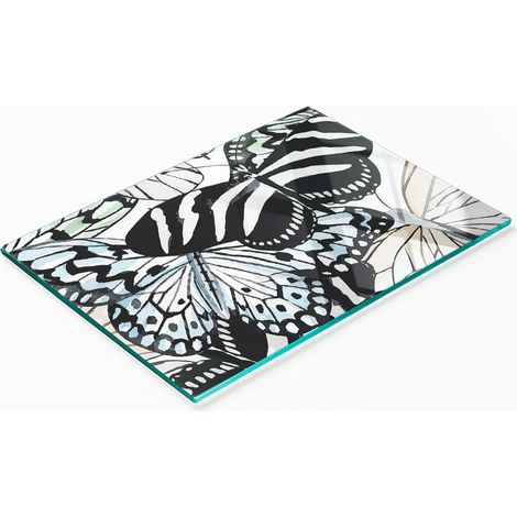 Tablero de vidrio decorativo multifuncional con estampado de mariposas y flores, 80x52 cm.