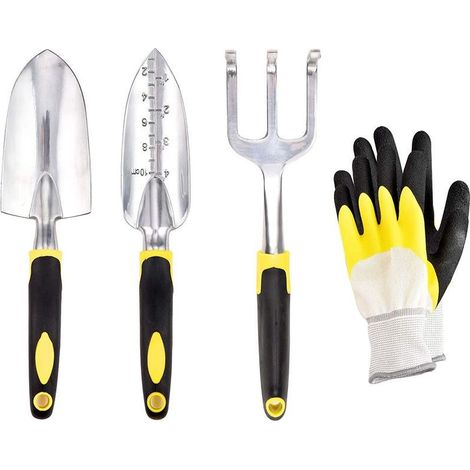 Ensemble Outils de Jardinage, Outils de Jardin en Têtes Robustes Aluminium et Poignées Ergonomiques, Kit de Jardinage - Pelles Truelle, Râteau à Main, Gants (1/3)