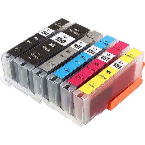 Les cartouches d'encre pour imprimante 150-151 avec remplissage d'encre conviennent aux cartouches d'encre 6 couleurs des imprimantes PIXMA MG5410/MG5510/MG5610/MG6310/MG6410/MG6610/MG7110. (1/5)