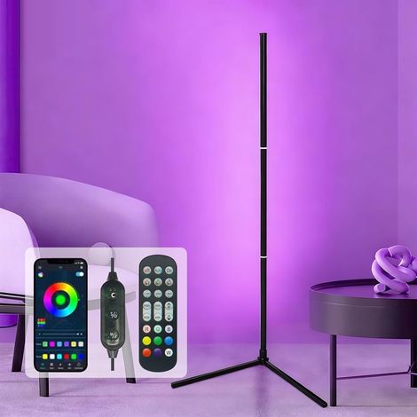 Lampadaire LED d'Angle RGB, 140cm Lampe sur Pied Salon avec APP Contrôle et Télécommande,Bluetooth Lampe pour la Décoration de Fête (1/5)