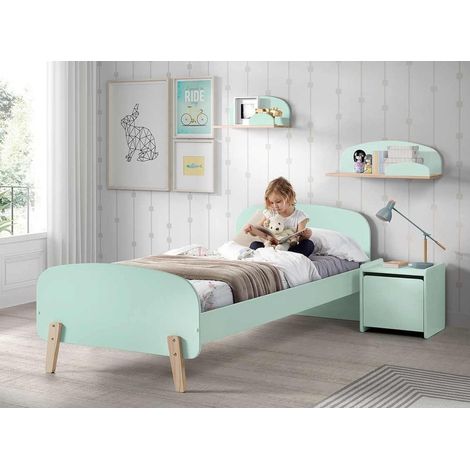 Lit 90x200 et Chevet 1 porte Vipack Kiddy - Vert Menthe (1/4)