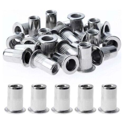 150 pieces of threaded flat head rivet nuts, M4 stainless steel threaded rivet nuts, various threaded inserts for plastic threads (9 mm x 11 mm) (1/4)